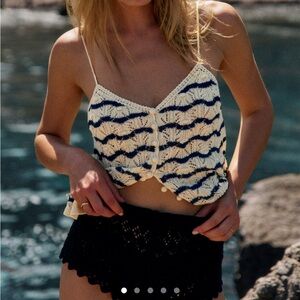 Sezane Francisco Top Cream/ Navy - Size M